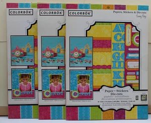 VINTAGE 3 PKS COLORBOK PAPERS STICKERS DIE-CUTS SUNNY DAYS #37707 SETS TAPED - Picture 1 of 2