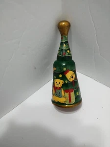 Holzglocke Volkskunst Weihnachten Vintage handbemalt Teddybär Geschenk 4 Zoll klein - Bild 1 von 12