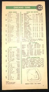 1969 CHICAGO CUBS & CINCINNATI REDS - HOME/AWAY ROSTER SCHEDULES - Picture 1 of 2