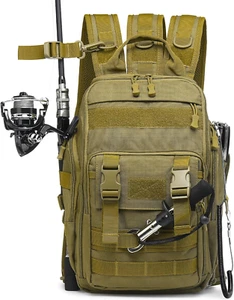 35L Fishing Backpack Rod Holder Sling Bag Convertible Multi-Pocket Khaki Gear - Picture 1 of 12