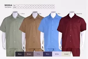 Men's 2 PC Walking Suit Short Sleeve Casual Shirt & Pants Set Solid Color #2954 - Picture 1 of 19