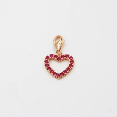 Herz Charm Anhänger mit Karabiner Rubinrote Steine Silber rosévergoldet Geschenk - Bild 1 von 4