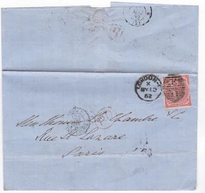1862 QV FINE 4d BRIGHT RED STAMP ON LONDON WRAPPER TO PARIS FRANCE AMB CALAIS - Picture 1 of 3