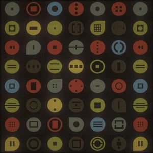 Momentum Symbol Graphite Brown, orange, blue, Modern Circles Upholstery Fabric - Picture 1 of 1