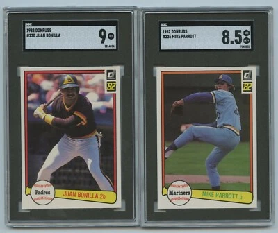 1982 Donruss #220 Juan Bonilla SGC 9 MINT and #226 Mike Parrott SGC 8.5 NM-MT+ - Image 1 of 2