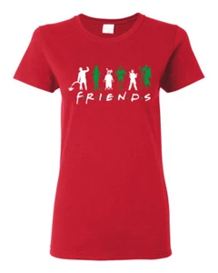 Camiseta icónica de personajes navideños amigos parodia verde blanca para mujer - Imagen 1 de 4