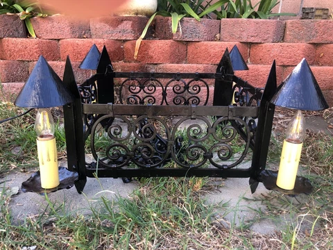 Vintage Gothic 4 Lights Wrought Iron Forged Chandelier Newly Painted Cover