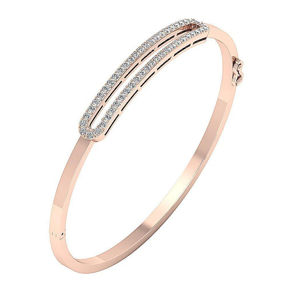 VS1 G 1.00 Ct Genuine Diamond Prong Set Bangle Bracelet 14k Rose Gold Appraisal - Image 1 of 4