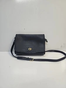 COACH Black Leather Ridgefield Flap Turn Lock Crossbody 9812 Vintage - Picture 1 of 21
