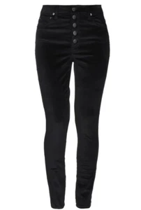 Alice + Olivia Jeans Velour schwarz Hose Trousers W27 Button Fly Skinny neu mit Etikett $ 268 - Bild 1 von 12
