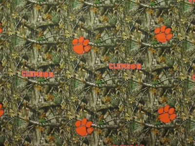 CLEMSON STATE TIGERS OVERALL REAL TREE PATTERN COTTON FABRIC BTHY - Image 1 of 4