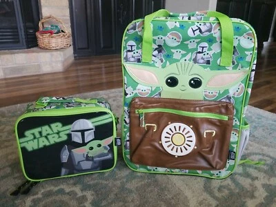 Disney Store Mandalorian Baby Yoda Disney Backpack Star Wars with Lunch Bag NWT - Image 1 of 3