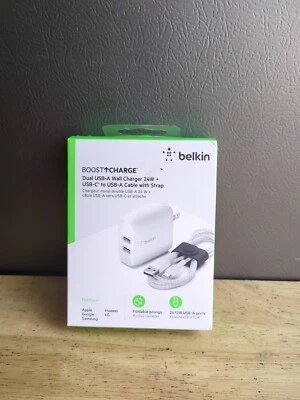 Belkin Boost Charge Dual USB-A Wall Charger 24W + USB-C to USB-A Cable w/strap - Image 1 of 4