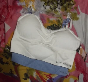 2 NEW LAURA ASHLEY LS4848 2PKG LACE TRIM REMOVABLE PADS MF SEAMLESS BRAS L - Picture 1 of 2