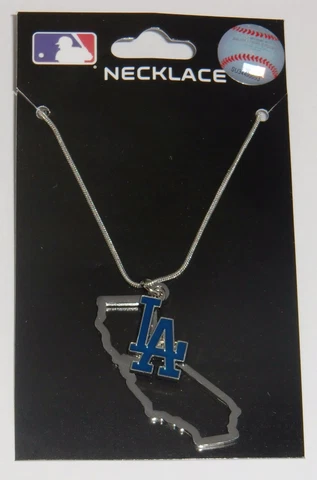 Los Angeles Dodgers State Shape Charm w/ Team Logo Chain Necklace MLB Licensed Cover