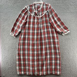 Lanz of Salzburg Nightgown Womens XL Red White Tartan Flannel Classic Long Gown