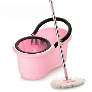 Spin Mop with Steel Wringer Plastic Bucket Set, Pink - Picture 1 of 7