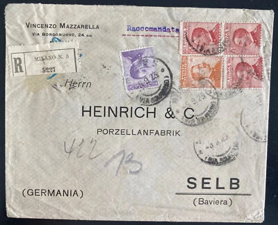 1923 Milan Italy Hotel Registered Cover To Selb Germany - Image 1 of 2