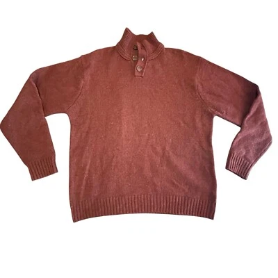 Винтажный Orvis свитер мужской L ржавчины коричневый ягненка шерсти твердого тряпки кнопка воротник пуловер - Изображение 1 из 4