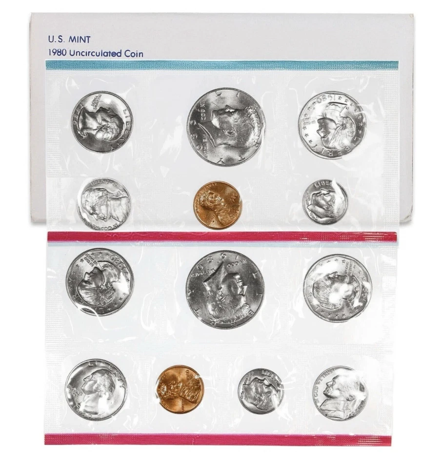 1980 P&D Mint Set with 13 Brilliant Uncirculated US Coins & Envelope (13 Coins) - Image 1 of 1
