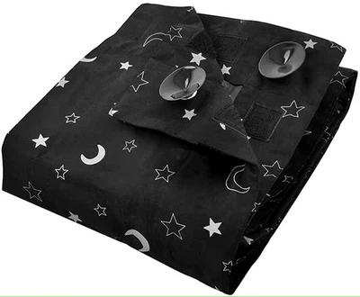 Portable Blackout Blind Black Moons & Stars Print Suction Cups By Kii - Image 1 of 4