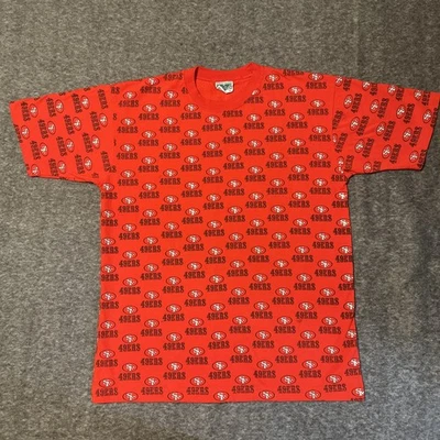 Camiseta San Francisco 49ers Logo Estampado Completo De Colección Años 90 Equipo Profesional Grande AOP Foto 1 de 4