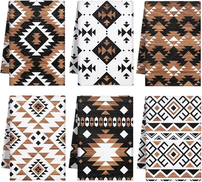 Set of 6 Western Aztec Kitchen Towels Vintage Themed Dish Towel Bathroom Decorat - Image 1 of 4