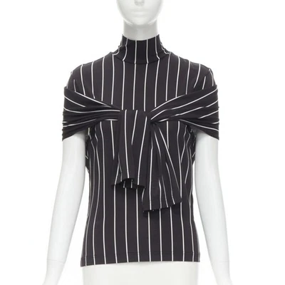 BALENCIAGA 2016 black white vertical stripe 2-way tie sleeve turtleneck top XS - Image 1 of 4