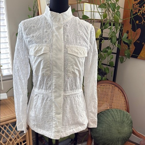 OFF WHITE Giacca a vento GAP bianca con occhielli e pizzo a scatto laterale cinch