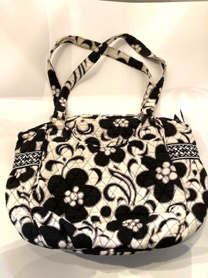 VERA BRADLEY GLENNA SATCHEL HANDBAG BLACK, WHITE, GRAY FLORAL - Image 1 of 4