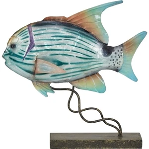 Capiz & Metal Art Small Jackfish on Stand Beige/Blue 8x8x3" - Bild 1 von 2