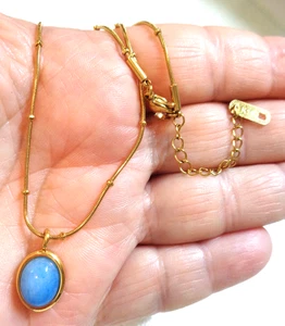 18K Gold Plated Stamped, Opalescent Glass Cabochon Pendant Necklace. - Picture 1 of 4