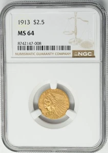 1913 $2 1/2 Gold Indian $2.5 MS64 NGC 950790-27 - Picture 1 of 5
