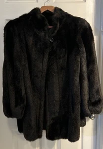 Vtg Style VI Ltd Womens Coat Size See Msmt Black Faux Fur Long Sleeve Button Up - Picture 1 of 7