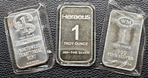3 - 1 Troy Ounce Silver Bars - 3 Ounces Of .999 Fine Silver!! - Picture 1 of 8