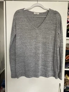 Top Rag & Bone para mujer talla grande gris claro tejido manga larga cuello en V elástico - Imagen 1 de 8