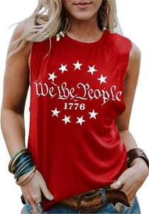 PECHAR We The People Tank Top for Women Patriotic Sleeveless Medium, Red - Picture 1 of 3