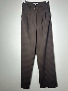 Edit By Nine Small Women's Brown Striped Work Pants W/ Zip & Button Closure - Picture 1 of 4