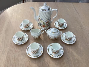 Aynsley Cottage Garden Swirl Pattern, Coffee Pot, 6 Coffee Cups, Milk & Sugar - Picture 1 of 2