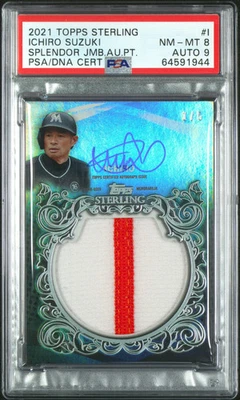 2021 Topps Sterling Splendor Jumbo Autographed Patch Ichiro 1/6 PSA - Image 1 of 2