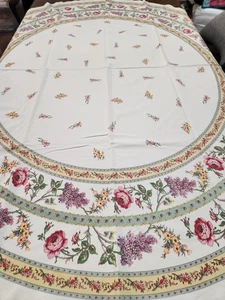 Vintage Tablecloth Heavy Cotton/Poly Blend 75"x70" Pink Roses & Purple Wisteria - Picture 1 of 8