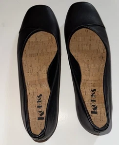 KORKS Padilla Ballet Flat Leather 10 M Black Square Toe Shoes - Picture 1 of 3