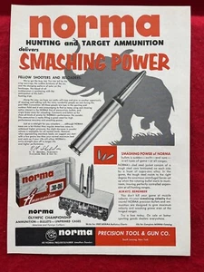 Vintage 1955 Print Ad Norma Precision Bullets .30-06 Smashing Power Ad - Bild 1 von 7