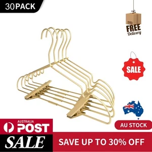 Adult Gold Coat Suit Matt Metal Wire Clips Pants Trouser Clothes Hangers 30PCS - Picture 1 of 10