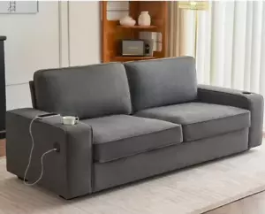 89" Modern 3-Seater Sofa – Deep Seat Couch with USB Charging & Cup Holders - Picture 1 of 6
