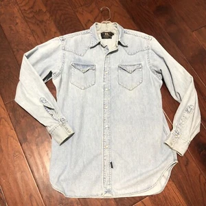 RARE ERROR RRL Ralph Lauren Double RL Cotton Western Shirt Pearl Snap Men M (B7 - Picture 1 of 9