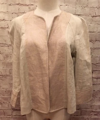 Chaqueta Coldwater Creek Lino Frente Abierto Beige Dorado Brocado Floral Talla S NUEVA Foto 1 de 4