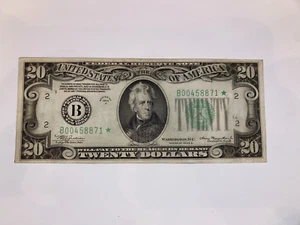 1934 A 20$ Bill Washington Star Note Low Serial Number Miscut - Picture 1 of 2