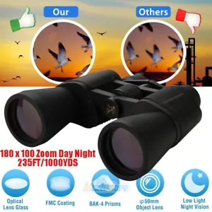 10-180x100 Zoom 50mm BAK4 Binoculars Day/Night Vision Telescope Waterproof+Bag - Picture 1 of 12