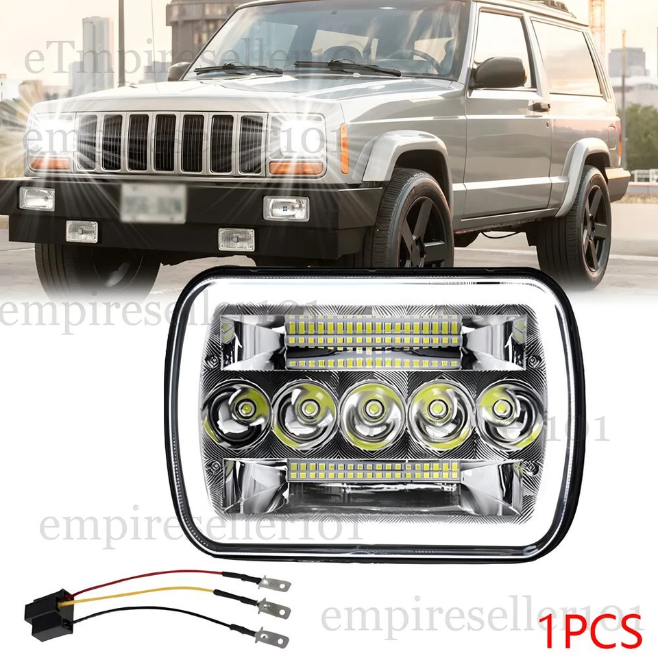 For Jeep Cherokee XJ 1984-2001 Wrangler YJ 1986-1995 5x7 7x6 Led Headlight HI/LO - Image 1 of 4